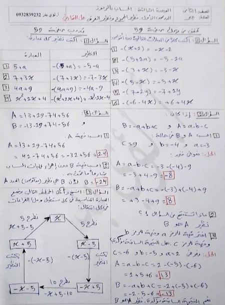 حل تمارين الجبر في الوحدة الثالثة للصف الثامن الفصل الثاني