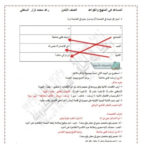 شرح واعراب قصيدة انت وانا للصف الثامن الفصل الثاني