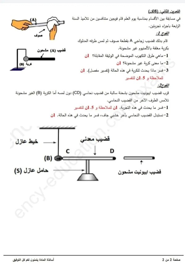 فرض الفصل الأول في مادة العلوم الفيزيائية والتكنولوجيا 4 متوسط