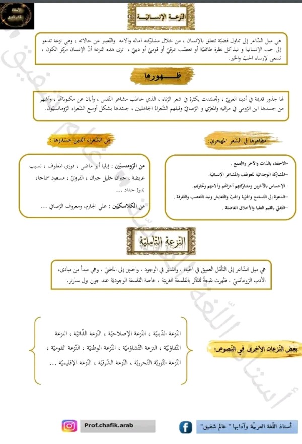 تحضير ملخص النّزعة الإنسانيّة والنّزعة التّأمليّة للسنة الثالثة